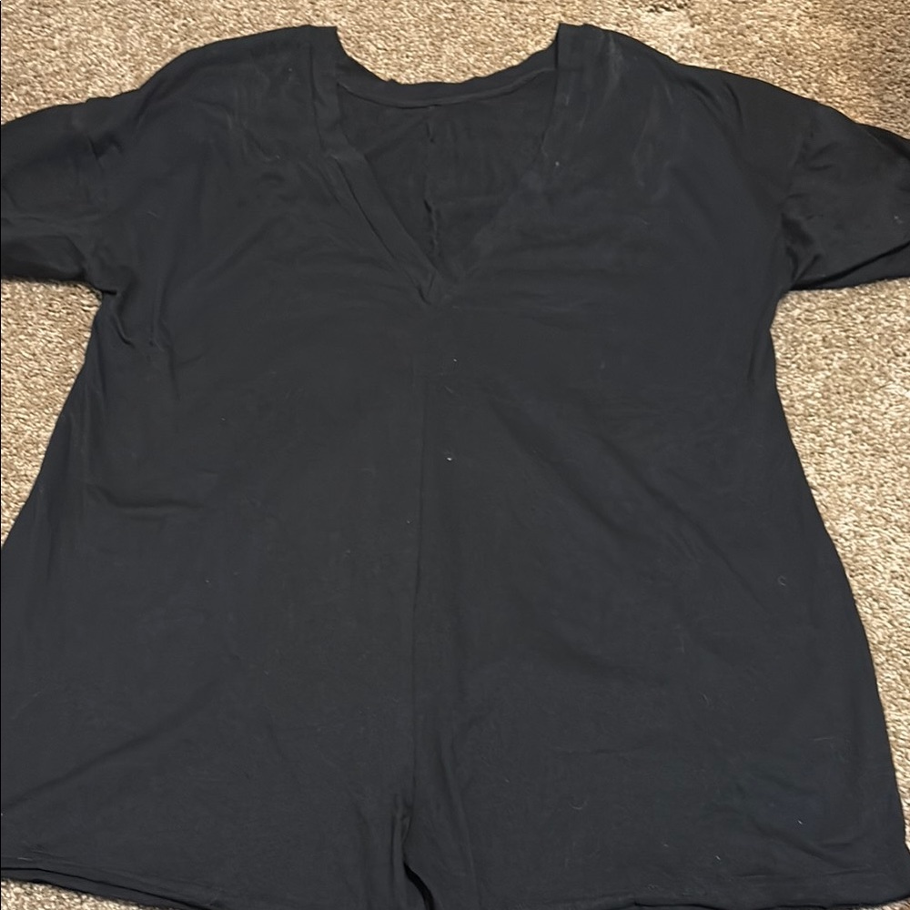 Black romper v back with pockets